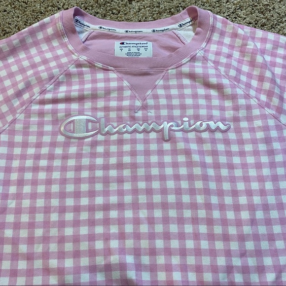 Champion Women's Campus French Terry Crew, Sweatshirt Gingham/ICE Cake Sz.Small - Picture 4 of 7